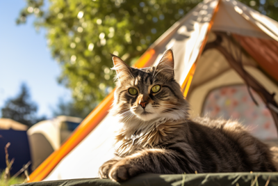 Image of Cat realxing at campsite