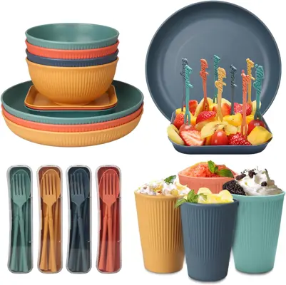 Image of Colourful 48pcs Unbreakable Camping Dinnerware Sets for 4 People