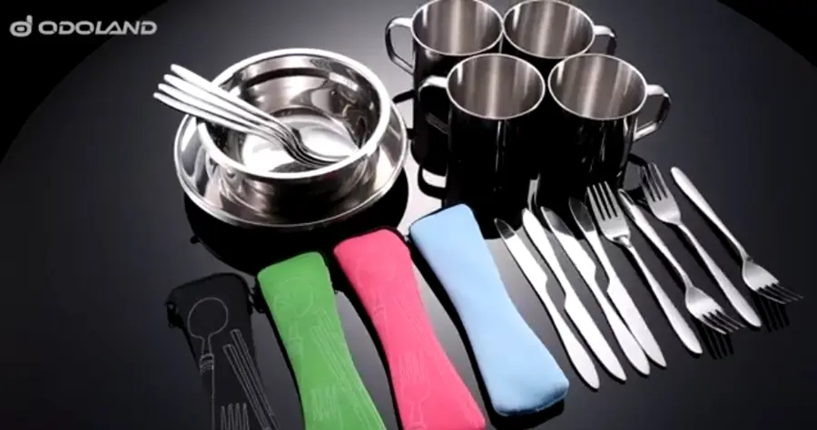 Image of Odoland Stainless Steel Camping Cutlery Set -  Tableware Mess Kit