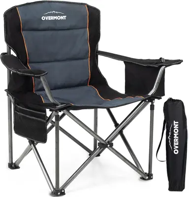 Image of Overmont Oversized Camping Folding Chair with Side Pocket & Carry Bag