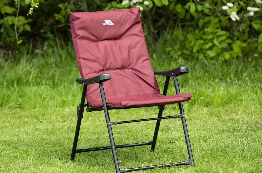 Image of Trespass Folding Deck Chair Padded Camping Garden Fishing Steel Frame Review